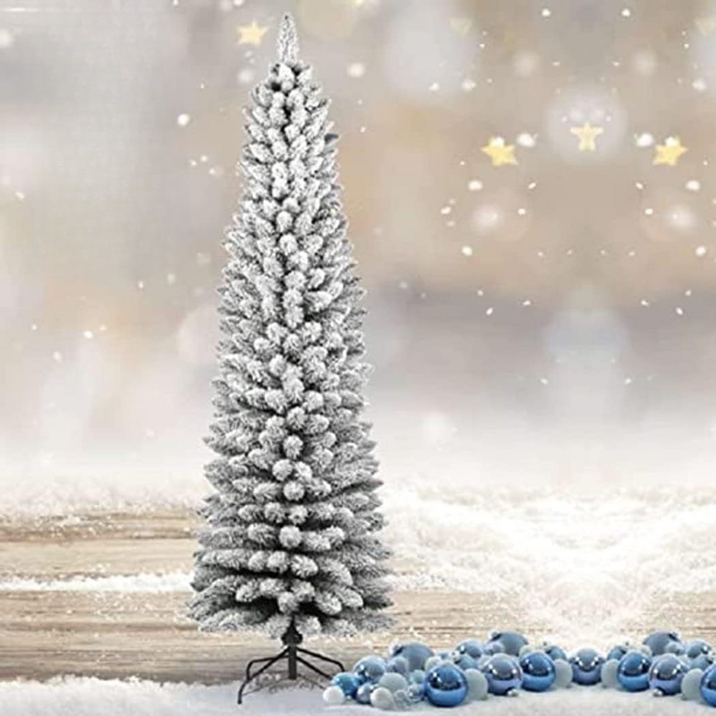 Albero di Natale "Monviso" Slim innevato floccato di altissima qualità in PVC