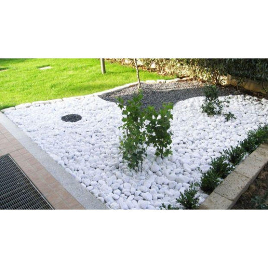 Ciottoli in marmo bianco 25kg per decorazione giardino o vasi