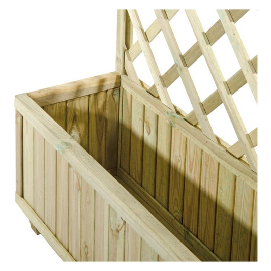 Fioriera rettangolare con pannello grigliato legno 75x30x180h, spalliera piante da giardino