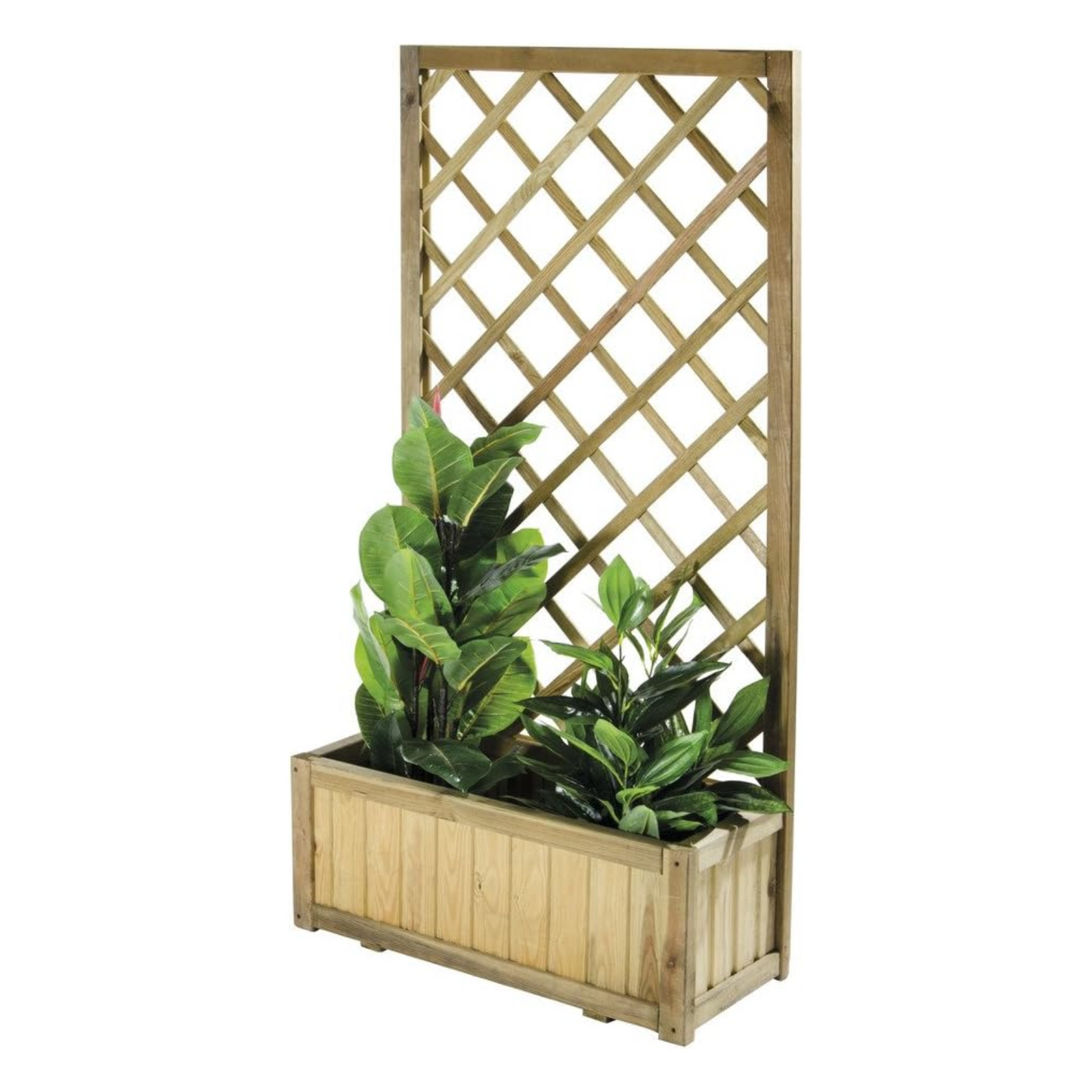 Fioriera rettangolare con pannello grigliato legno 75x30x180h, spalliera piante da giardino