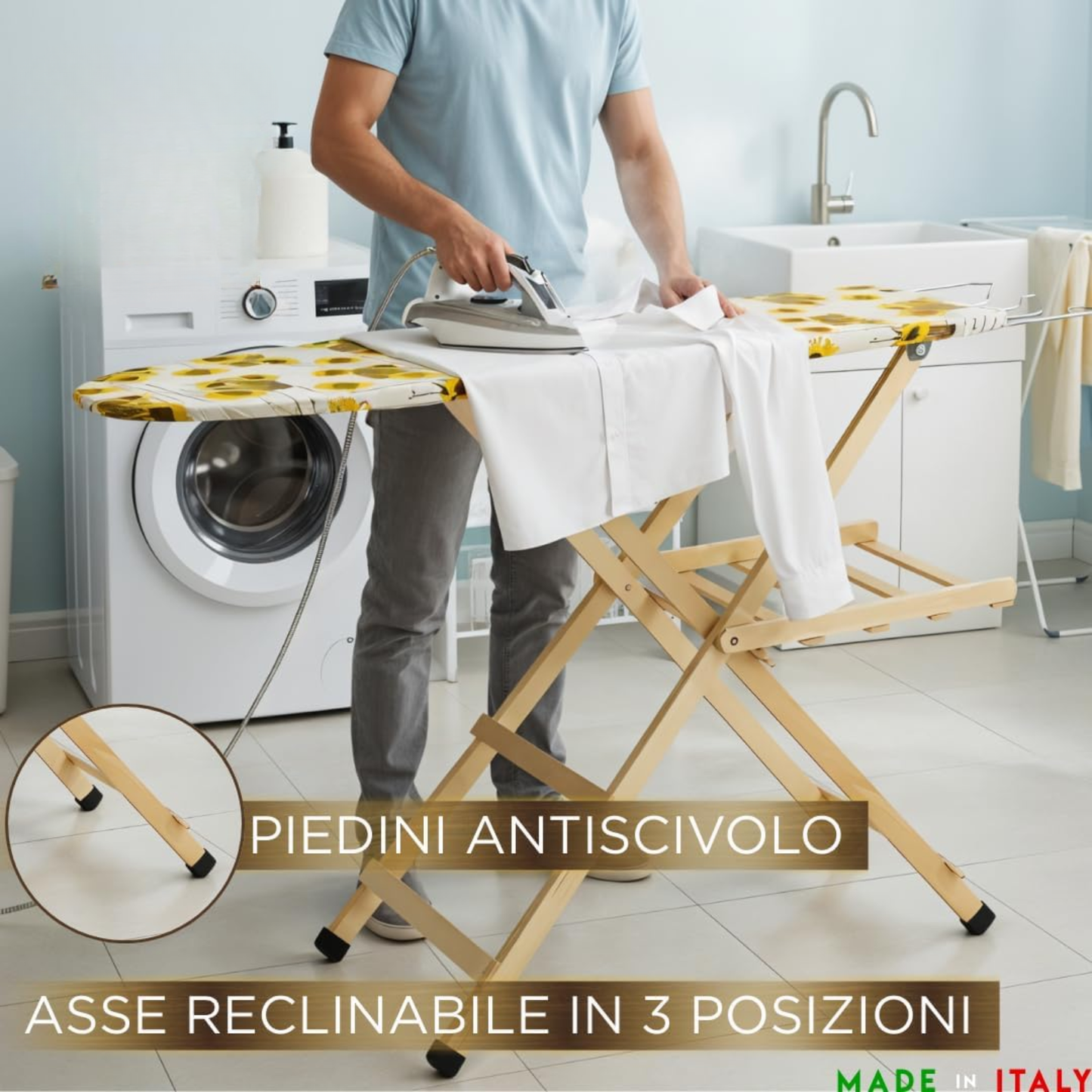 Asse da stiro in legno, piano 114x37 cm,