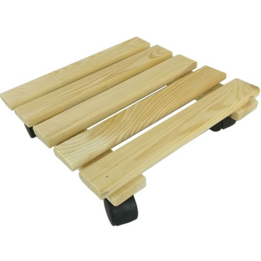 Pedana sottovaso quadrato in legno con ruote