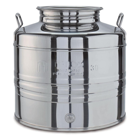 Contenitore per olio d'oliva in acciaio inox, fusto con coperchio e rubinetto