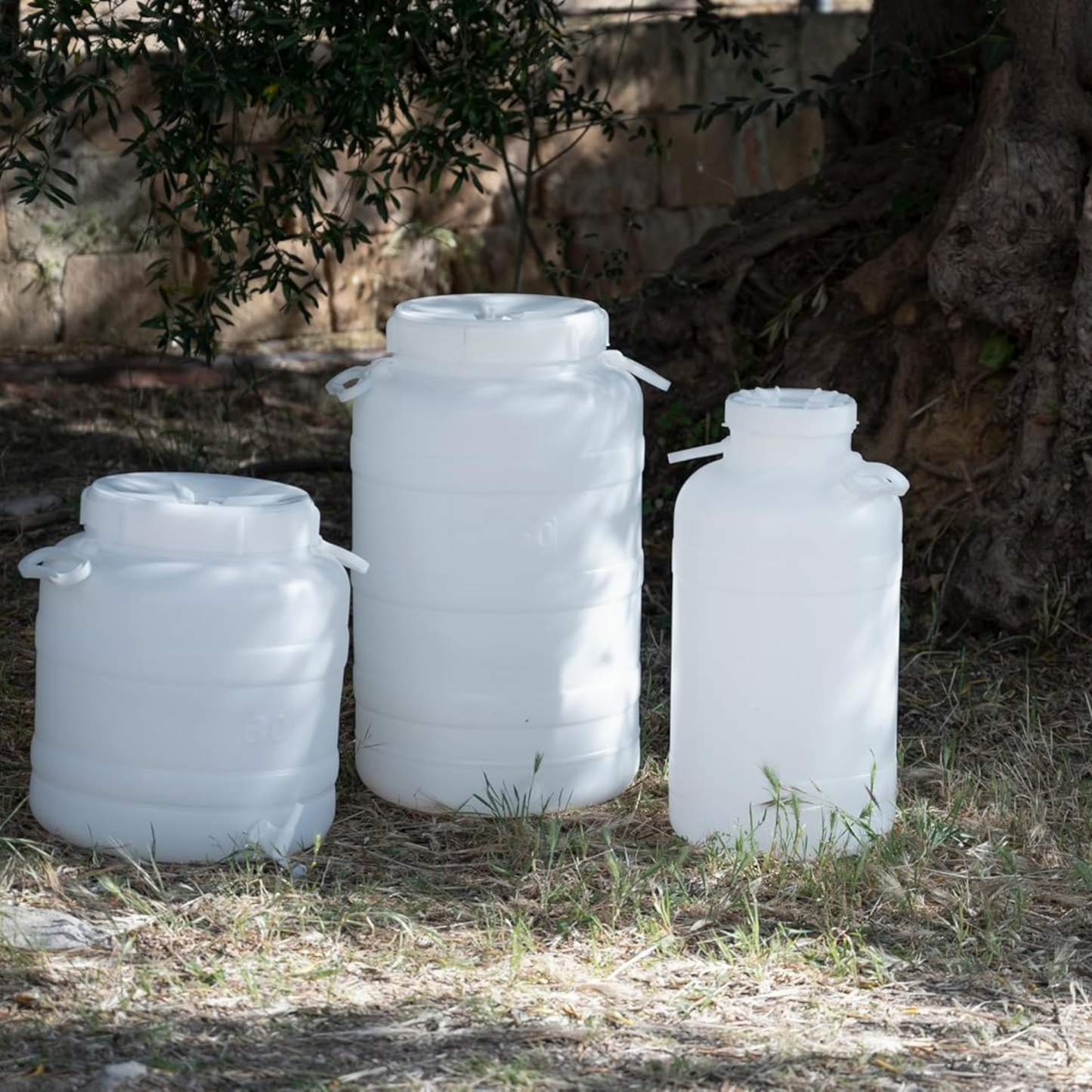 Fusto bocca larga in plastica per uso alimentare con coperchio