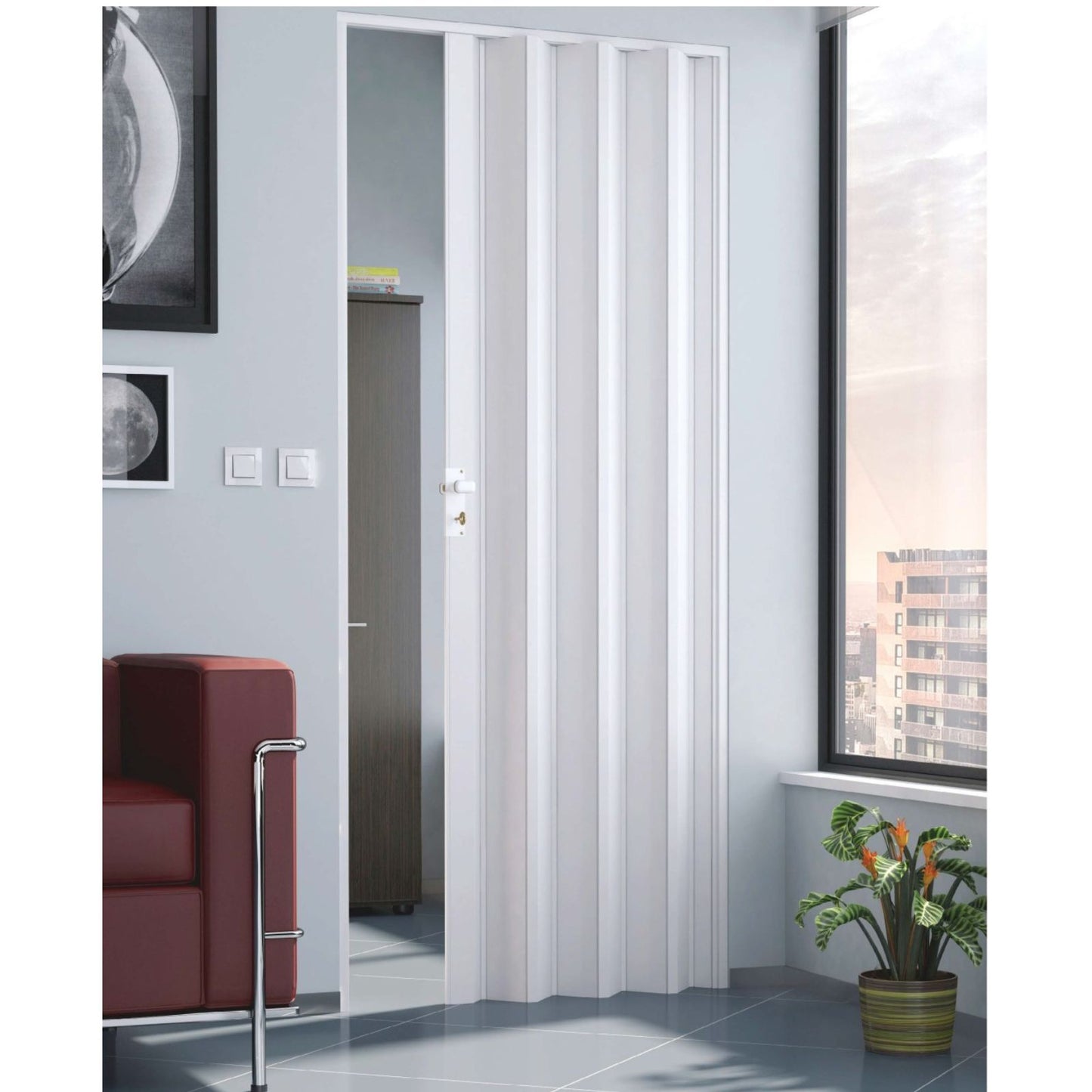 Porta a soffietto in pvc 82 x H210 cm, porta pieghevole a libro