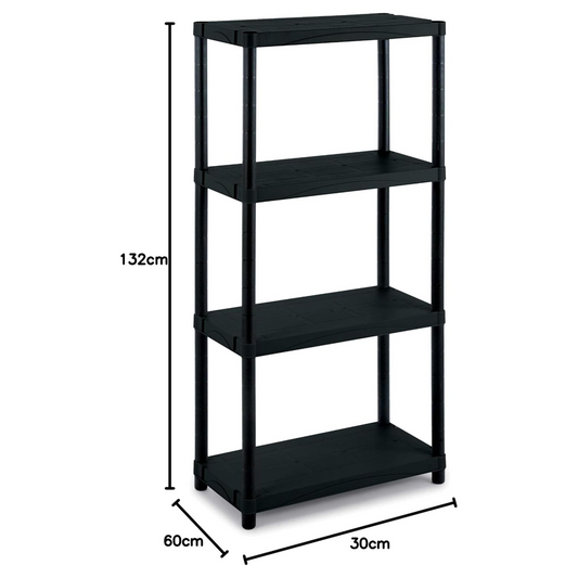 Scaffale modulare 4 ripiani in plastica rinforzata, 60x30x133 cm, facile da montare, resistente