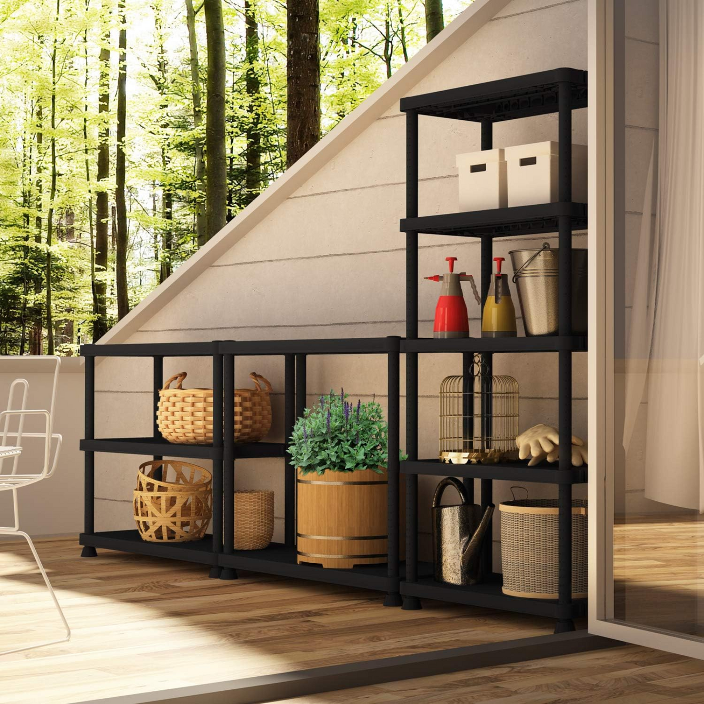 Scaffale modulare 4 ripiani in plastica rinforzata, 60x30x133 cm, facile da montare, resistente