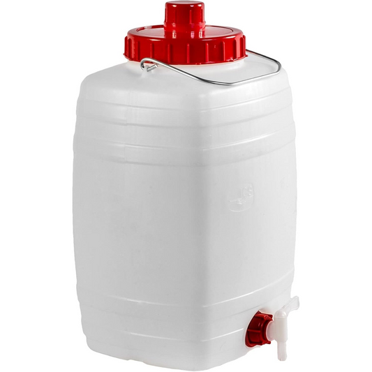 Bidone con rubinetto e sfiato, con tappo a vite e maniglia