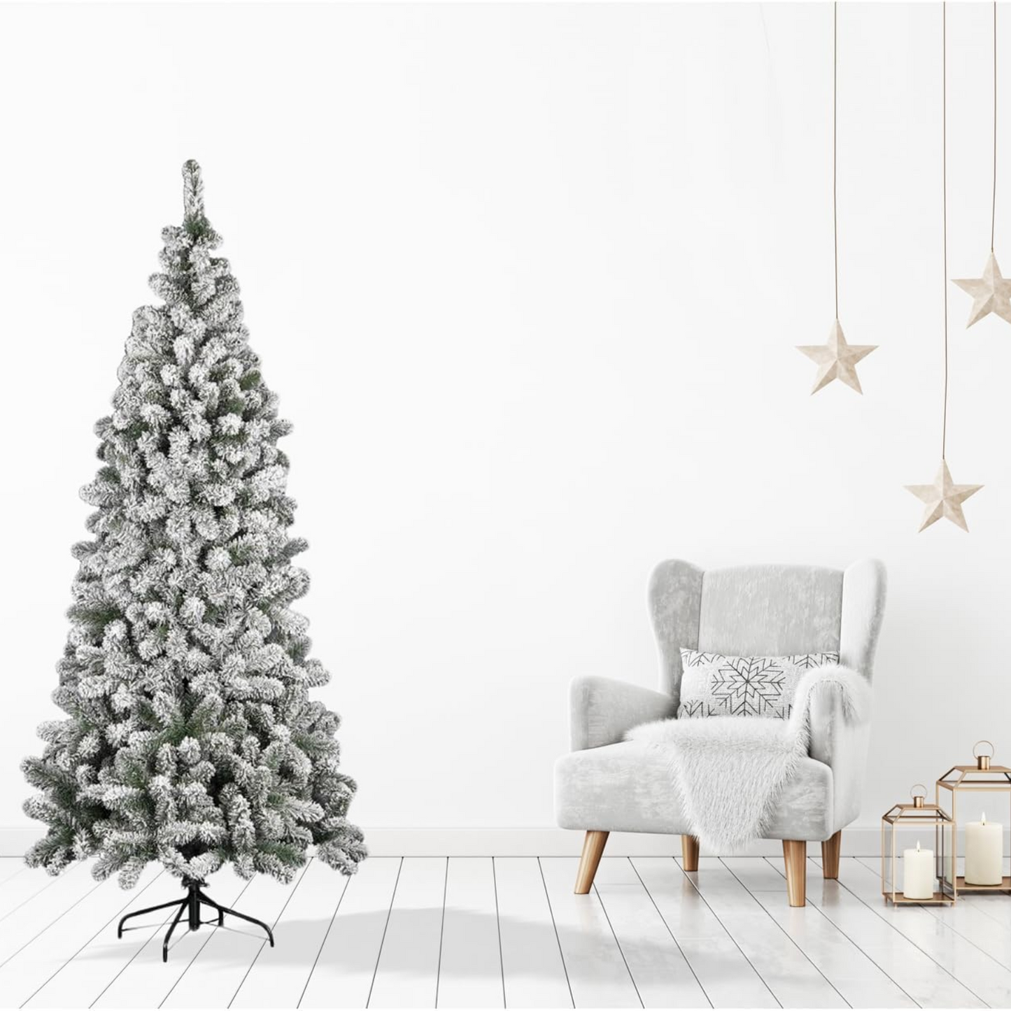 Albero di Natale "Valdisere" 180 cm floccato innevato in PE+PVC, 500 rami