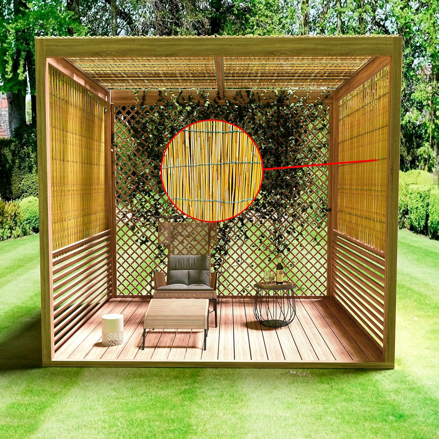 Arella in cannette di bambù naturale, listelli da 10 mm