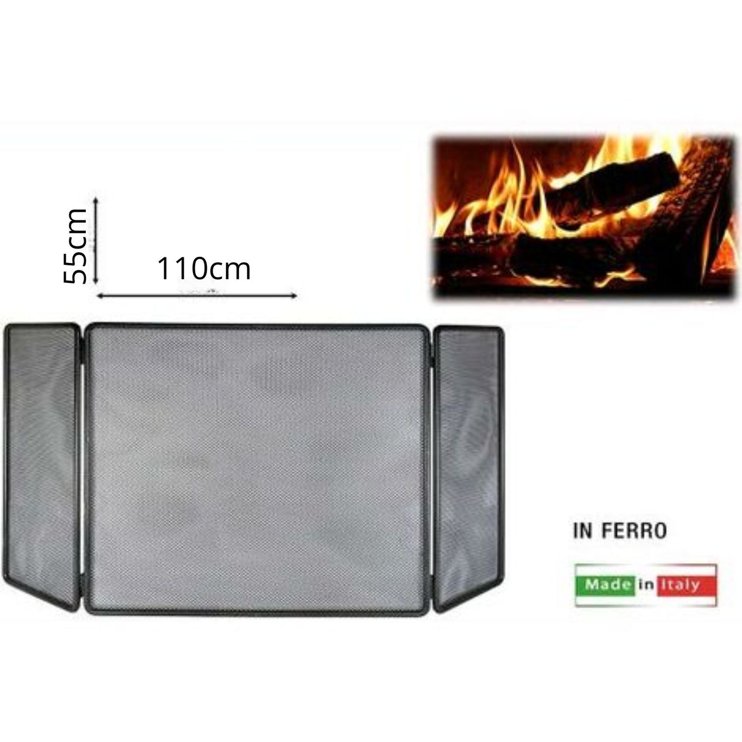 Parascintille in ferro battuto nero per camino a 3 ante