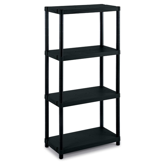 Scaffale modulare 4 ripiani in plastica rinforzata, 60x30x133 cm, facile da montare, resistente