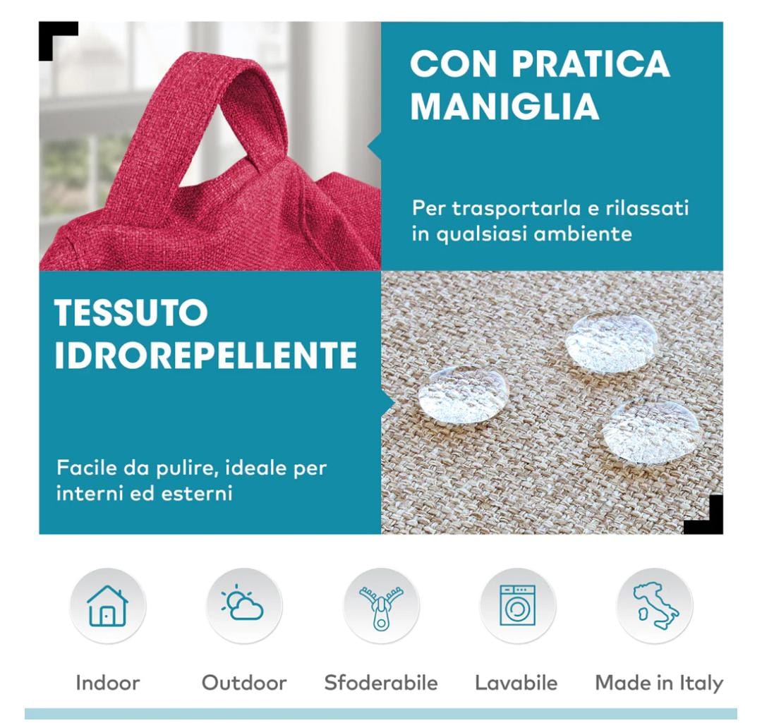 Pouf Sacco in Tessuto, Bean Bag Pera, 110x78 cm