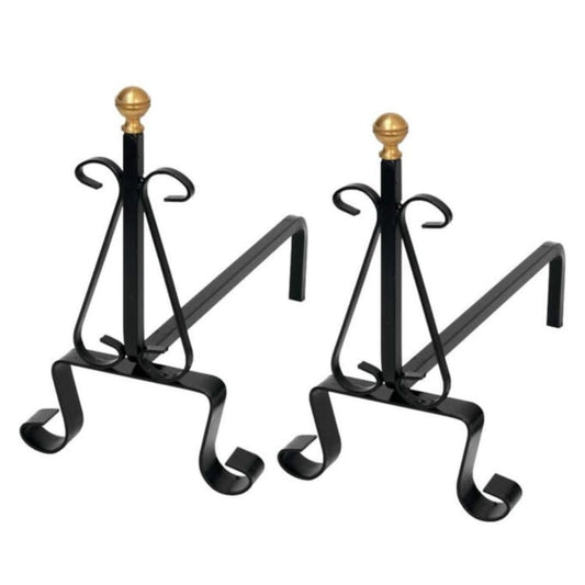 Set 2 pezzi Alari portalegna per camino in ferro battuto 37x23x38cm