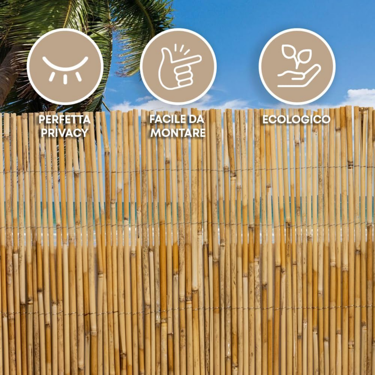 Arella in bambù naturale, cannette in bamboo, listelli da 5mm