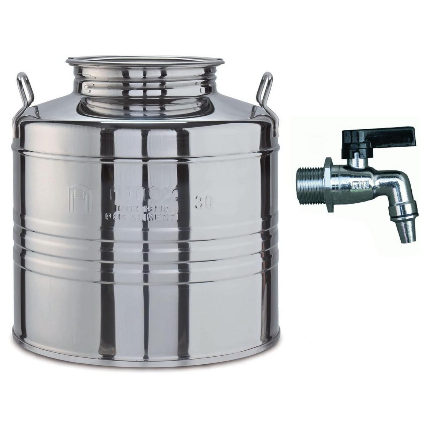 Contenitore per olio d'oliva in acciaio inox, fusto con coperchio e rubinetto